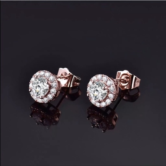 CRYSTAL STUD EARRINGS. ROSE GOLD PLATED. - Picture 3 of 5